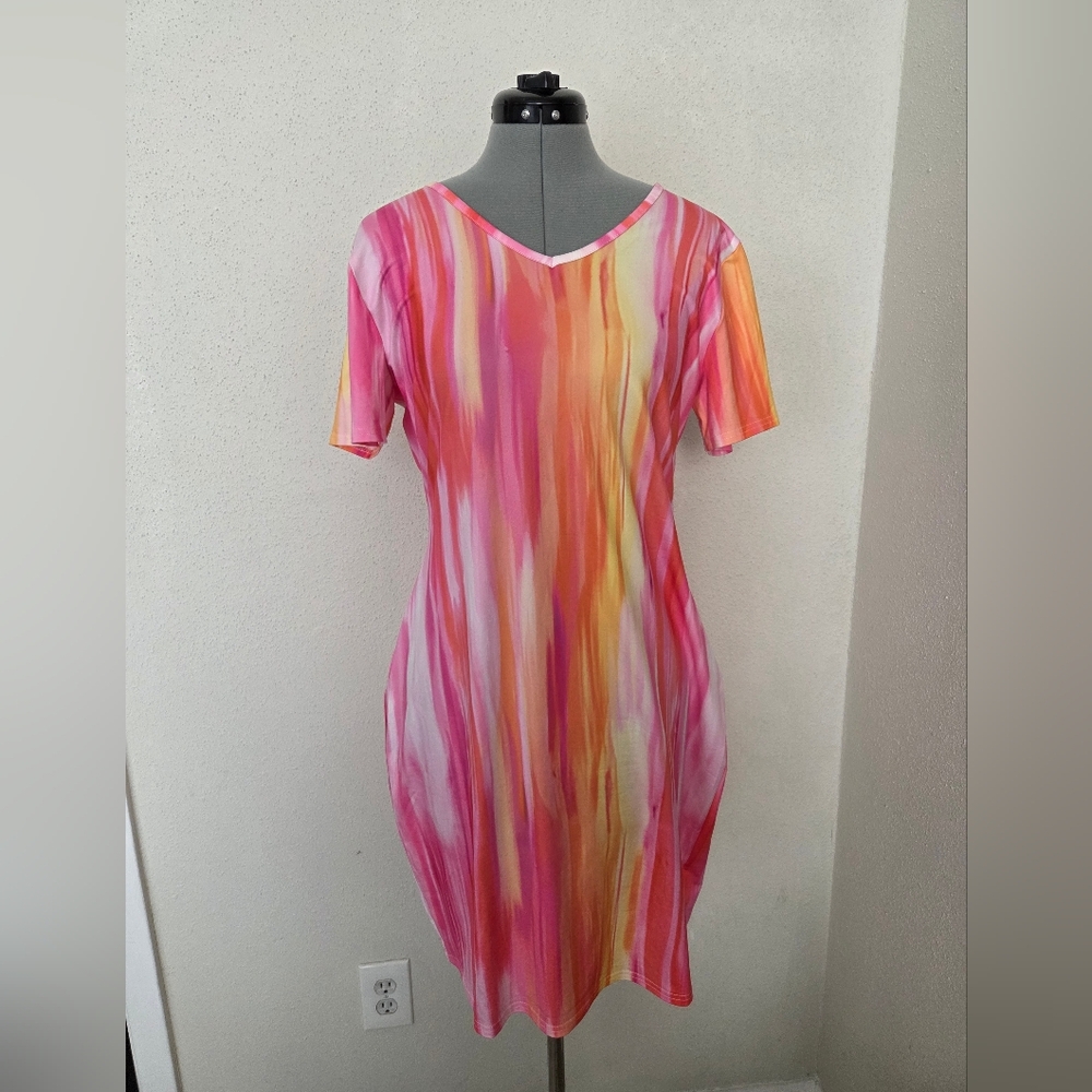 Elegant Pink and Orange Midi Dress